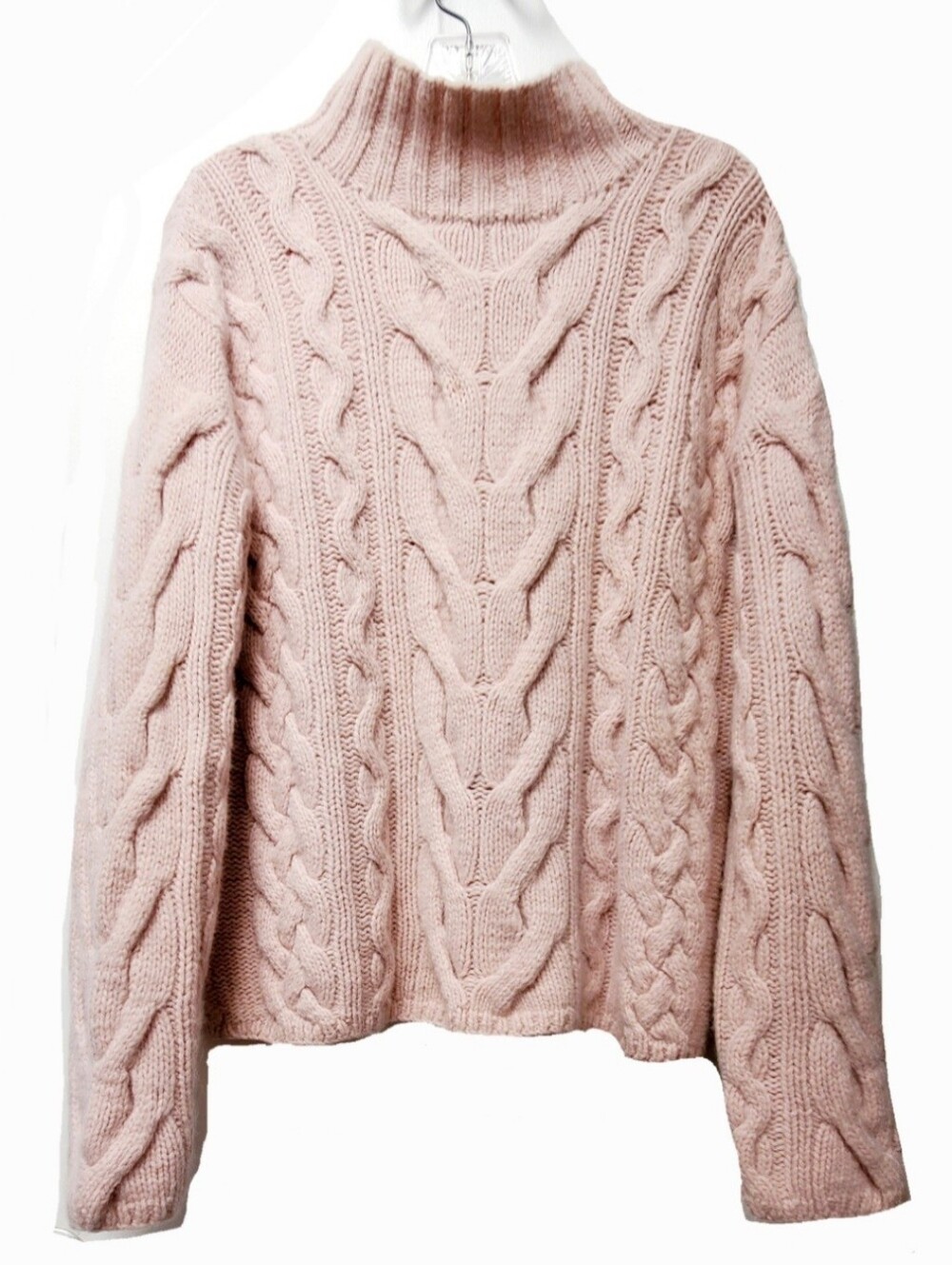 The Limited Blush Pink Cable Mockneck Chunky Lambswool Angora Handknit Sweater L